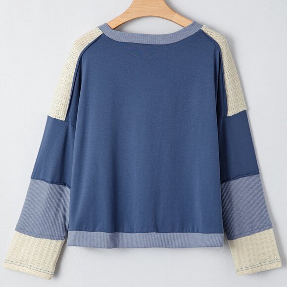 B293 Colorblock Patchwork Star Long Sleeve Top - Picture 4 of 6